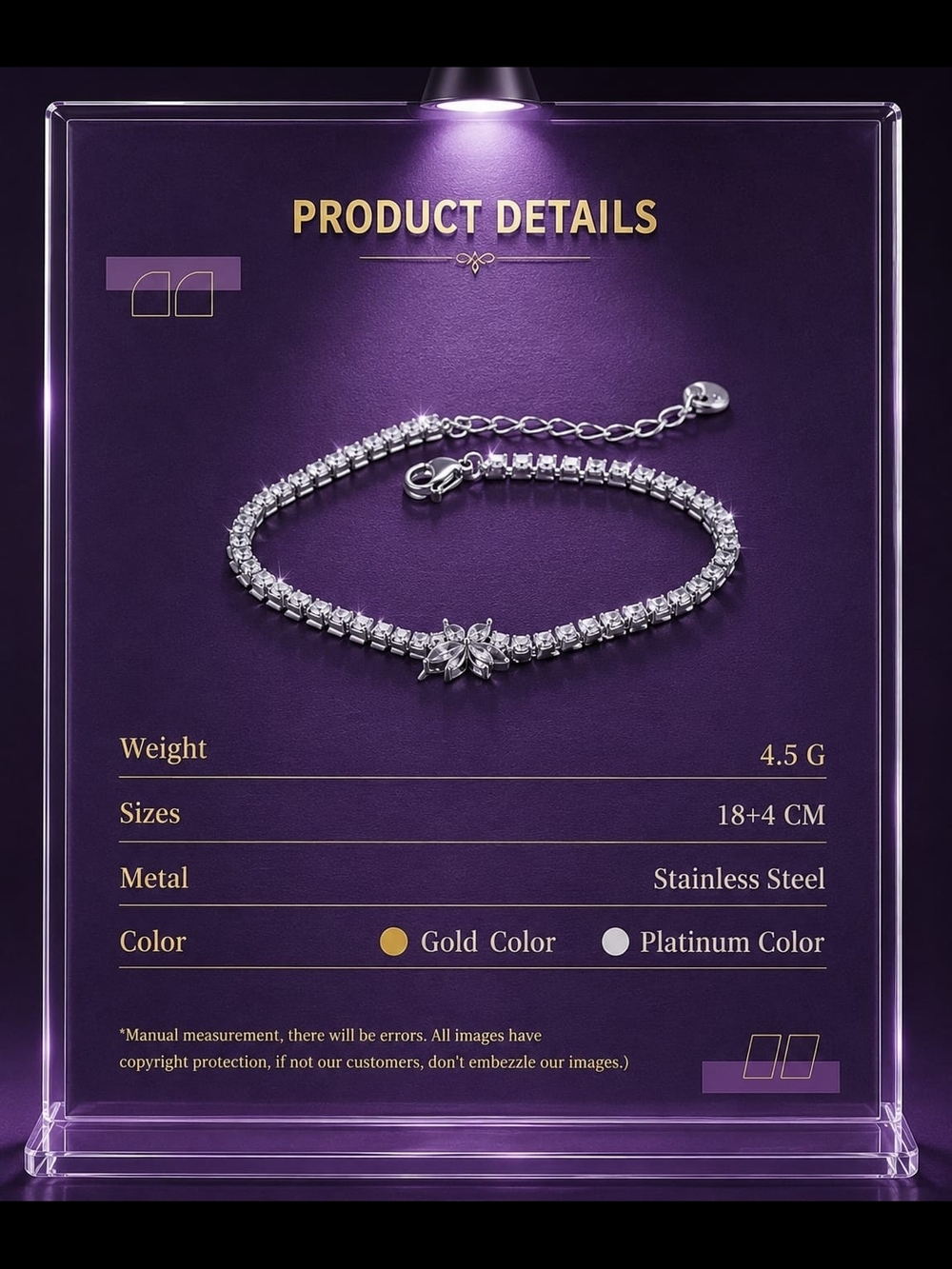 Platinum Color Crystal Tennis Bracelet - Picture 3 of 5